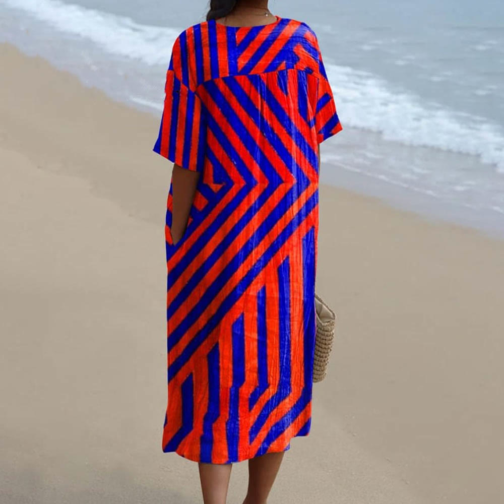 Women's Retro Minimalist Abstract Art Print Flowy Dress - image 2