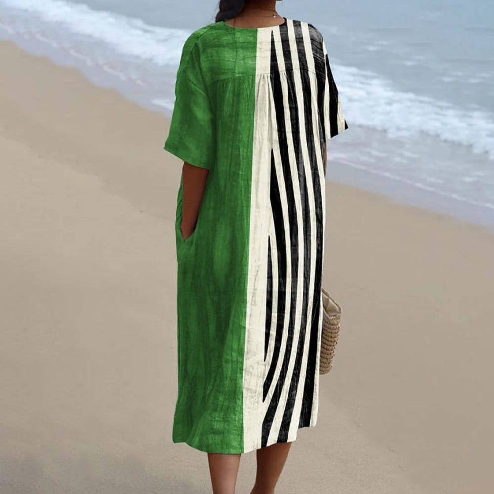 Women's Retro Minimalist Abstract Art Print Flowy Dress - image 2