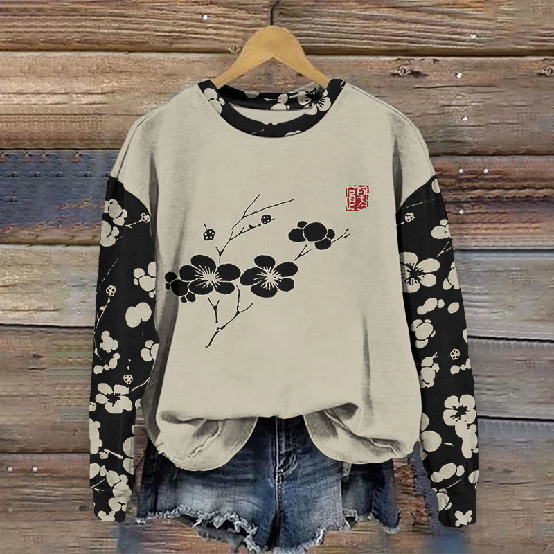 Cherry Blossom Japanese Art Print Sweatshirt - Apricot - 5XL - image 1