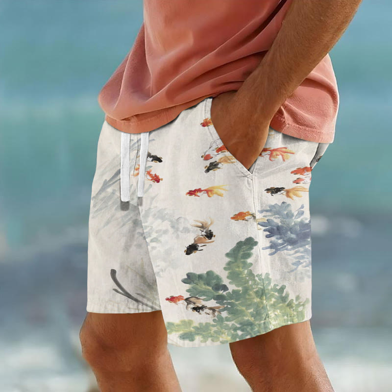Watercolor Goldfish Art Print Casual Shorts - Apricot - 5XL - image 1