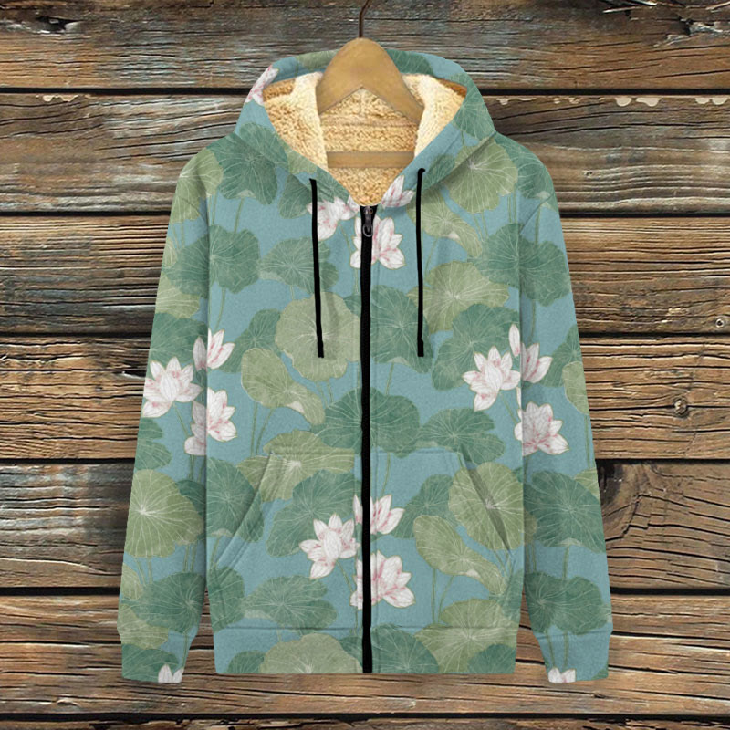 Women's Vintage Lovely Lily Art Print Fleece Jacket - Green - 4XL - image 1