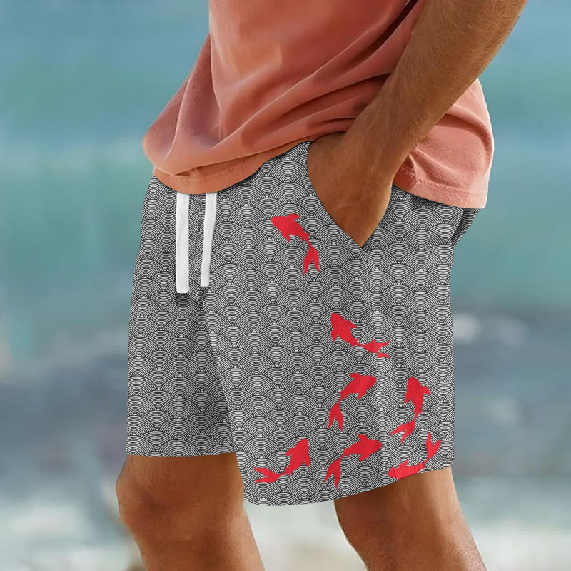 Japanese Goldfish Art Print Casual Shorts - Black - 5XL - image 1