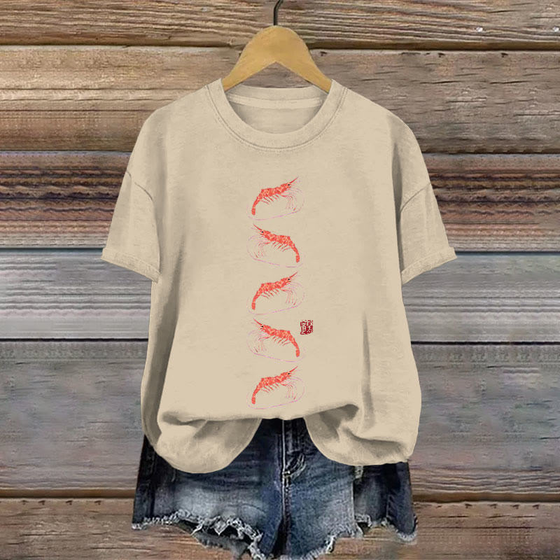 Dashingsoul 100% Cotton Cute Shrimp Sushi Print T-shirt