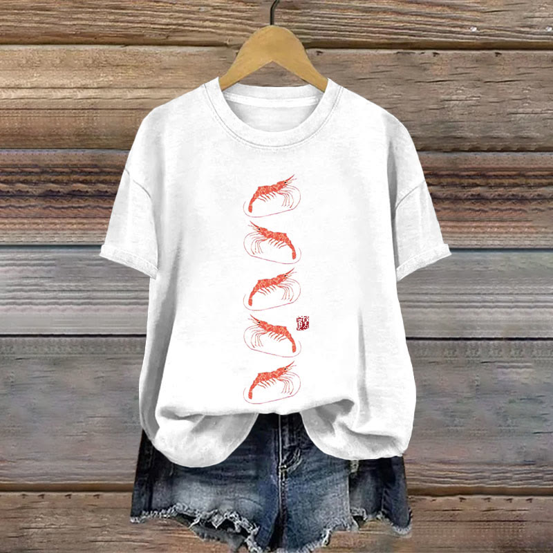 Dashingsoul 100% Cotton Cute Shrimp Sushi Print T-shirt