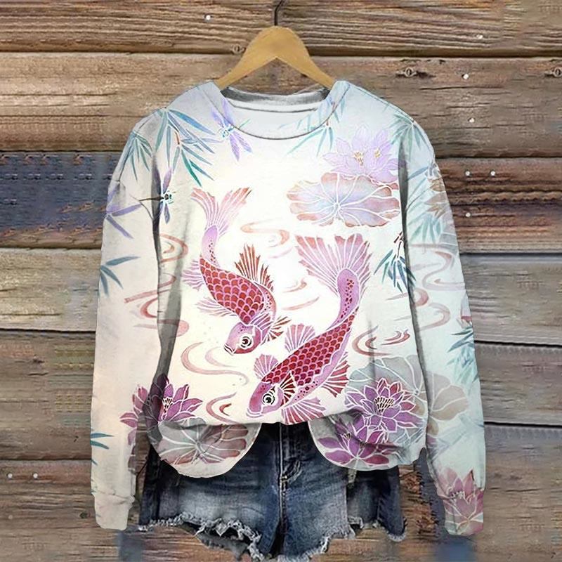 Japanese Retro Koi Carp Fish Art Print Sweatshirt - Purple - 5XL - image 1