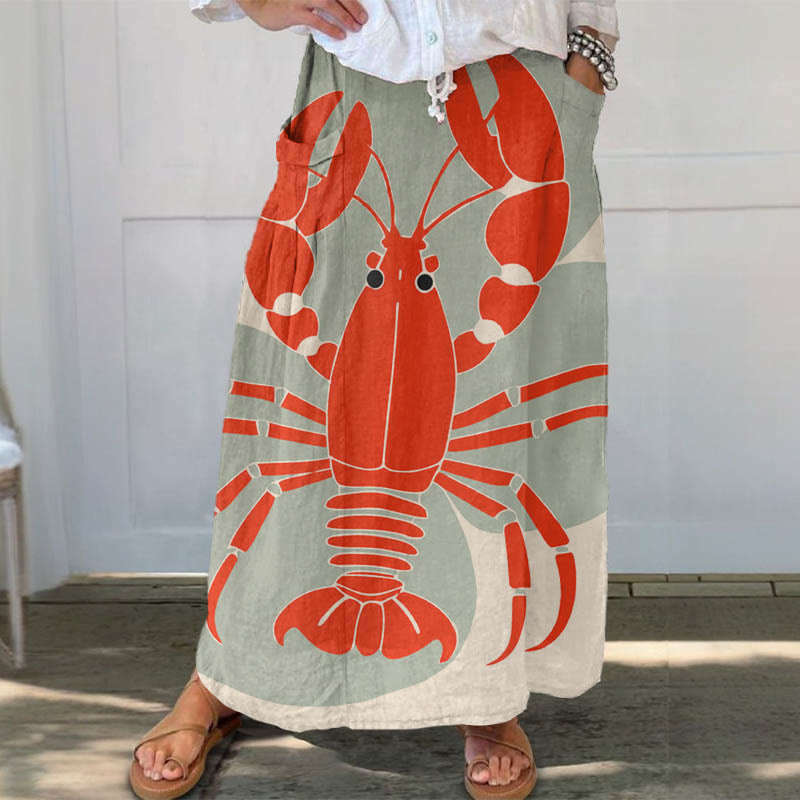 Vintage Red Lobster Art Print Casual Pocket Skirt - Light Green - 5XL - image 1