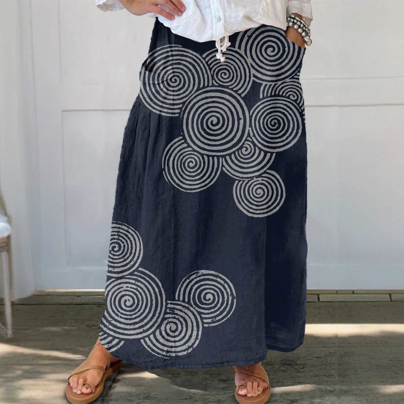 Simple Fingerprint Shape Art Print Casual Pocket Skirt - Royal Blue - 5XL - image 1