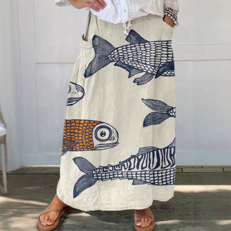 Lovely Sketch Drawing Walleye Art Print Casual Pocket Skirt - Apricot - 5XL - image 1