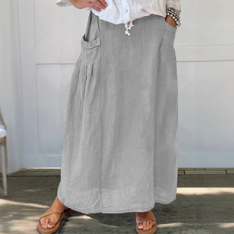 Summer Simple Solid Color Casual Pocket Skirt - Light Gray - 5XL - image 3