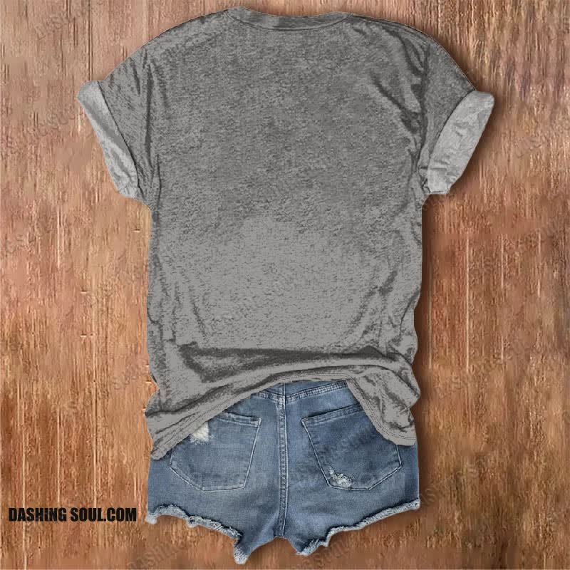 Women's Sketch Kitten Watching Lighthouse Print V-neck Short-sleeved T-shirt