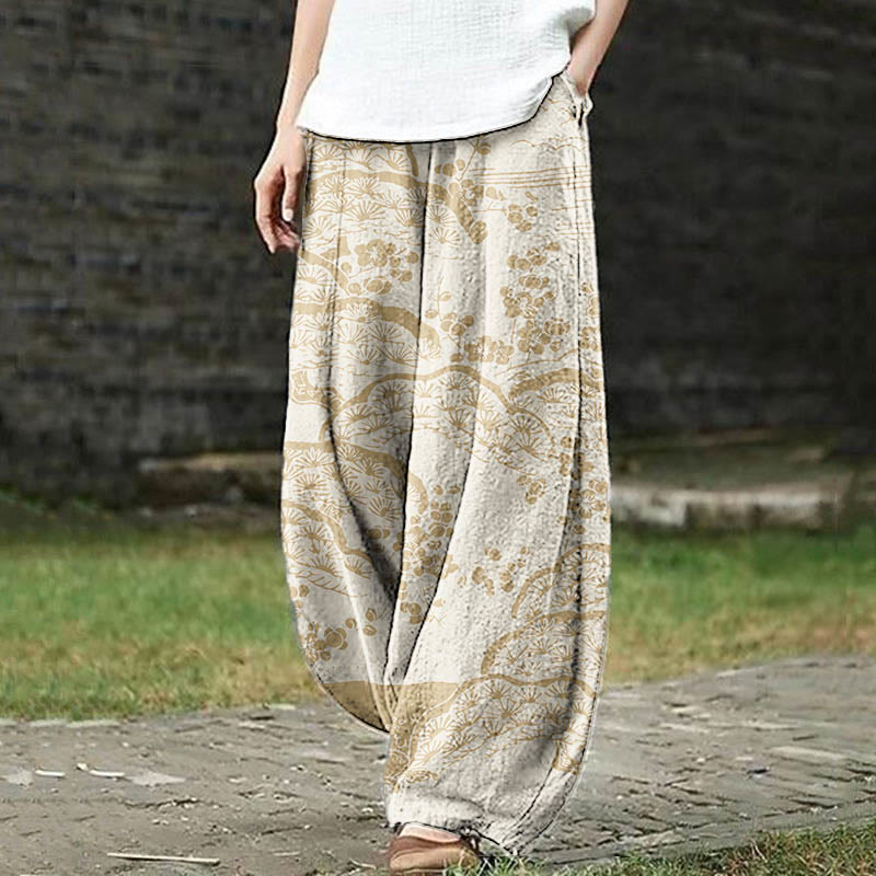 Women's Japanese Art Plum Blossom Print Casual Pants