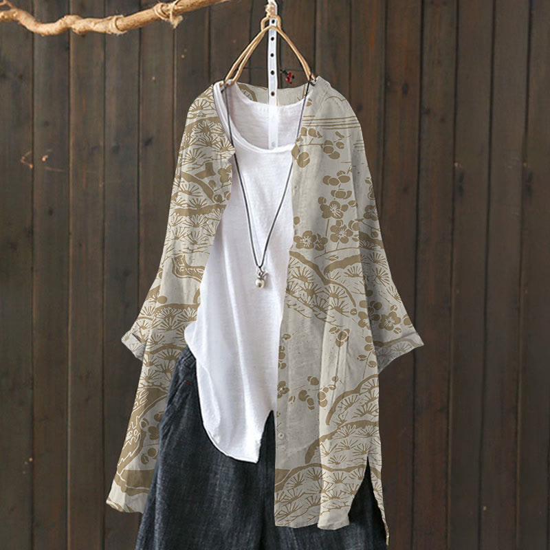 Women's Japanese Art Plum Blossom Print cardigan