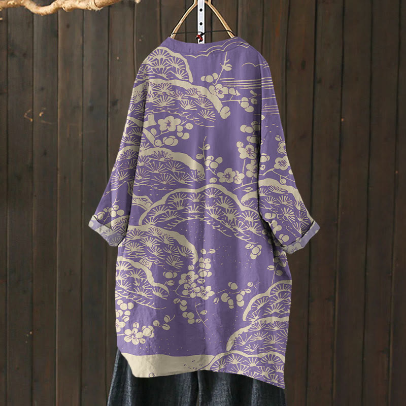 Women's Japanese Art Plum Blossom Print cardigan