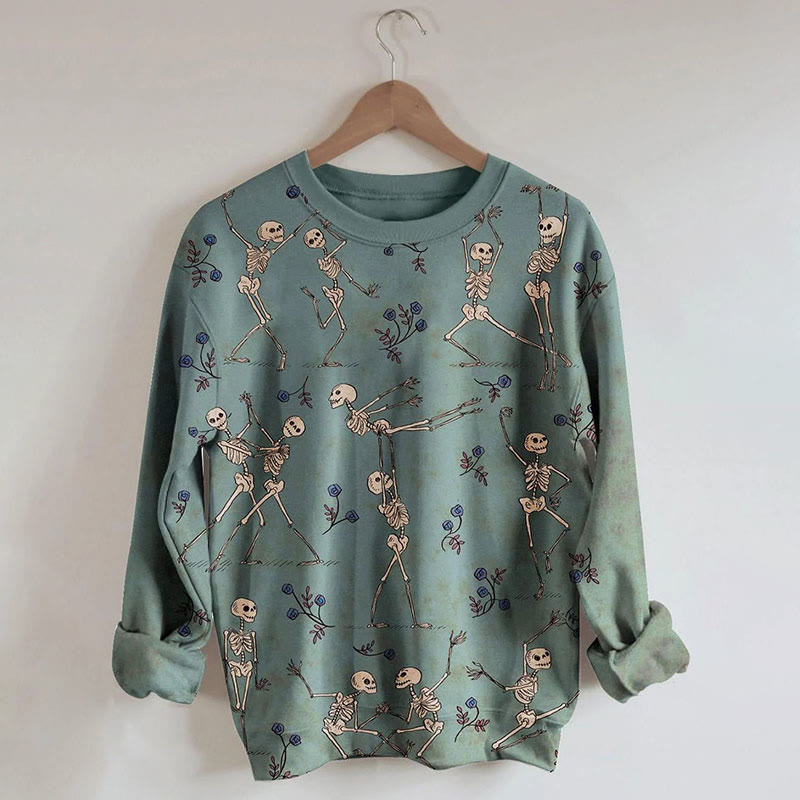 Halloween Dance Skull Print Sweatshirt - Blue - 5XL - image 1