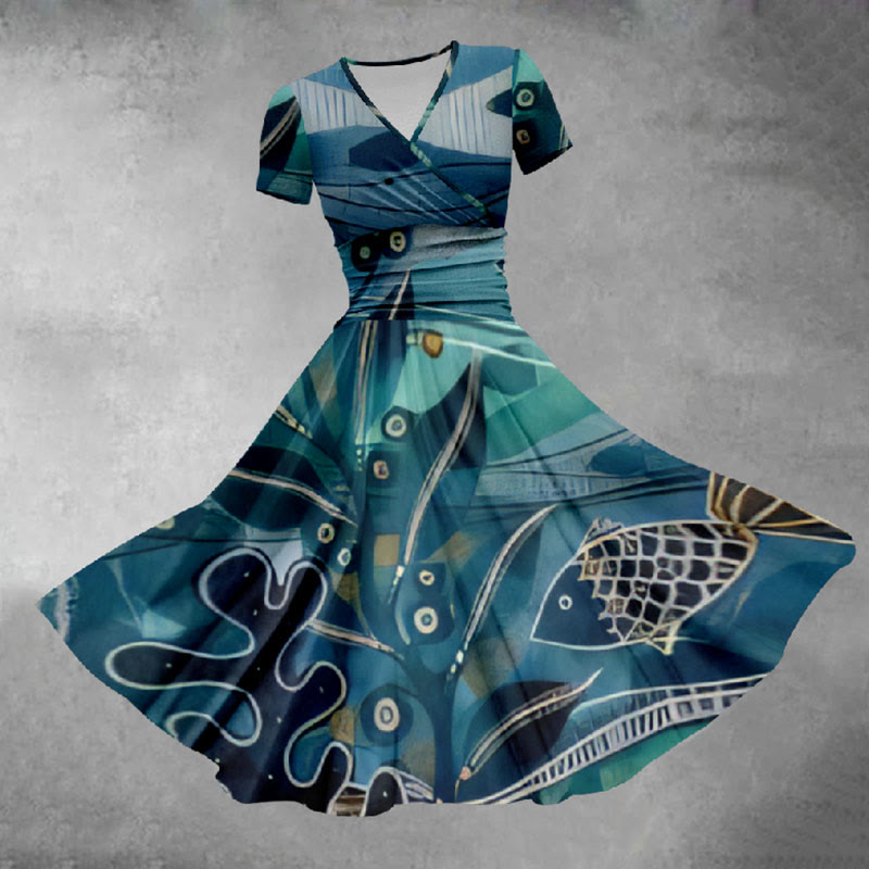 Women's Mysterious Underwater World Art Print Midi Dress - Blue - 5XL - image 1