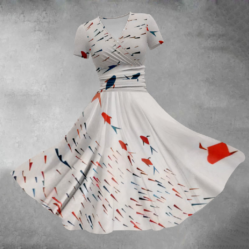 Women's Colorful Small Fish School Art Print Midi Dress - White - 5XL - image 1