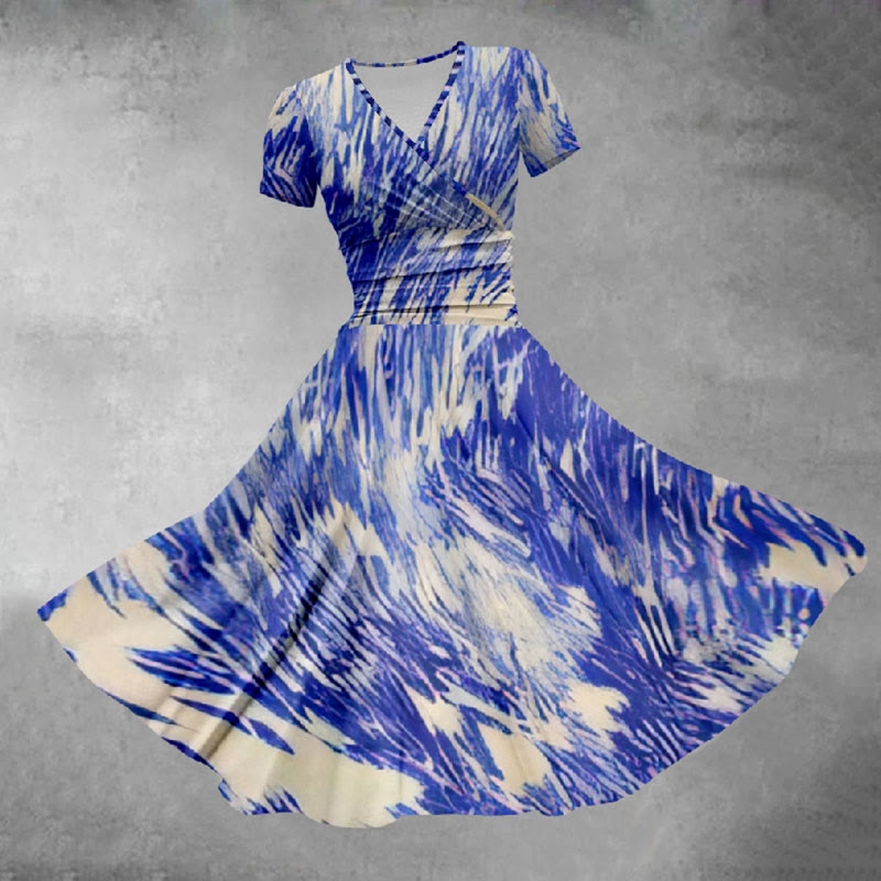 Women's Creative Blue Ink Splash Art Print Midi Dress - Blue - 5XL - image 1
