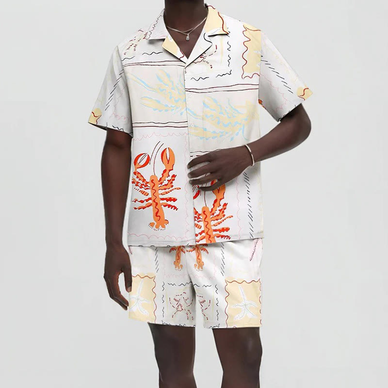 Lobster Pattern Short Sleeve Camp Collar Shirt Set - image 2