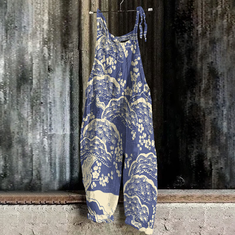 Women's Japanese Art Plum Blossom Print Casual Jumpsuit 