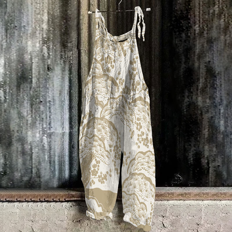 Women's Japanese Art Plum Blossom Print Casual Jumpsuit 