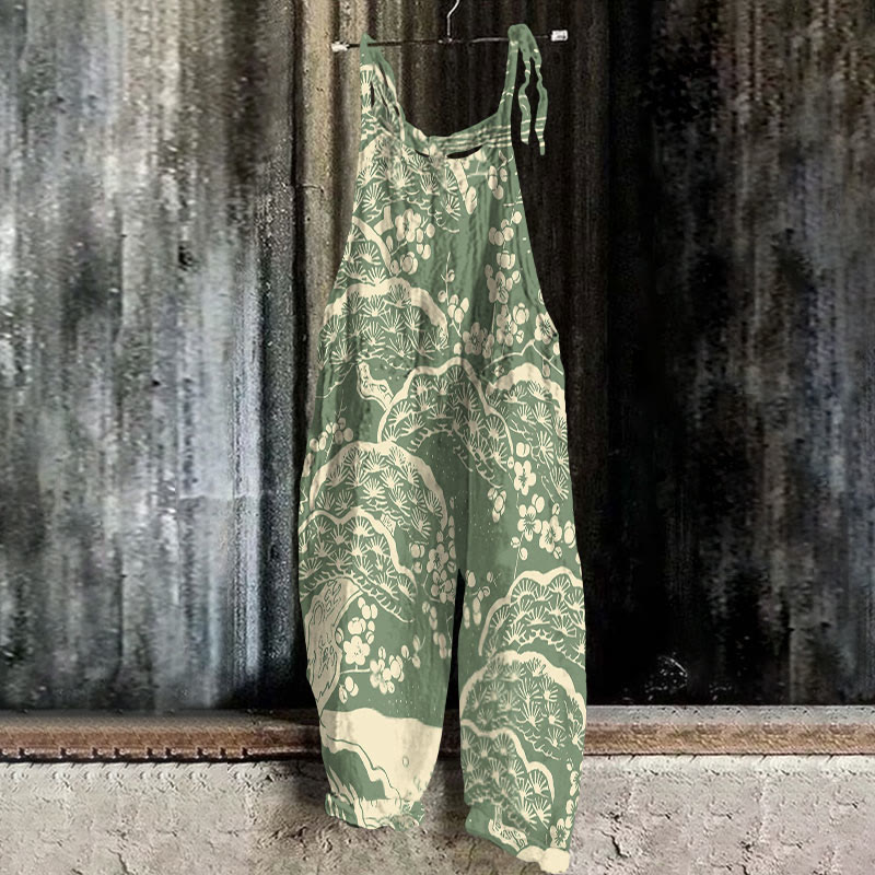 Women's Japanese Art Plum Blossom Print Casual Jumpsuit 