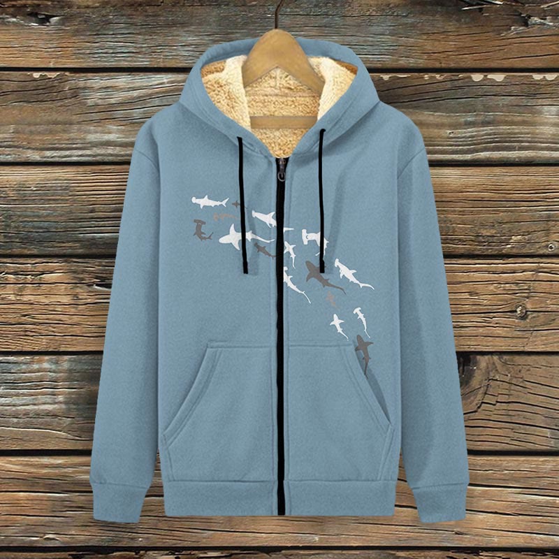 Shark Print Fleece Jacket - Light Blue - 4XL - image 2