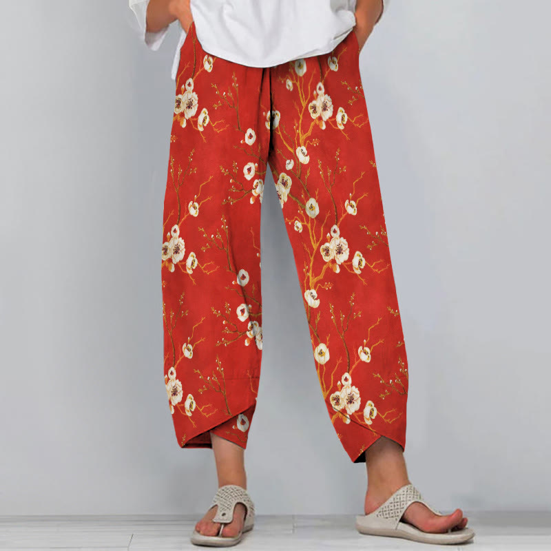 Vintage Japanese Cherry Tree Red Art Print Pocket Pants - Red - 8XL - image 1