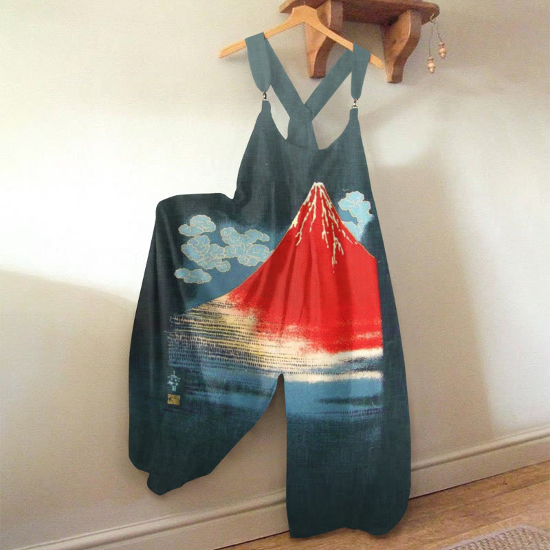 Women's Magnificent Volcano Oil Painting  Art Print Jumpsuit  - Warm Grey - 5XL - image 1