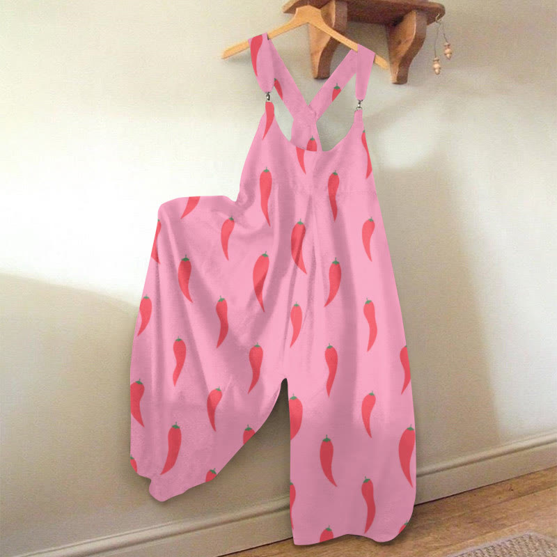 Women's Cute Chili Pepper Pattern Art Print Jumpsuit  - Pink - 5XL - image 1