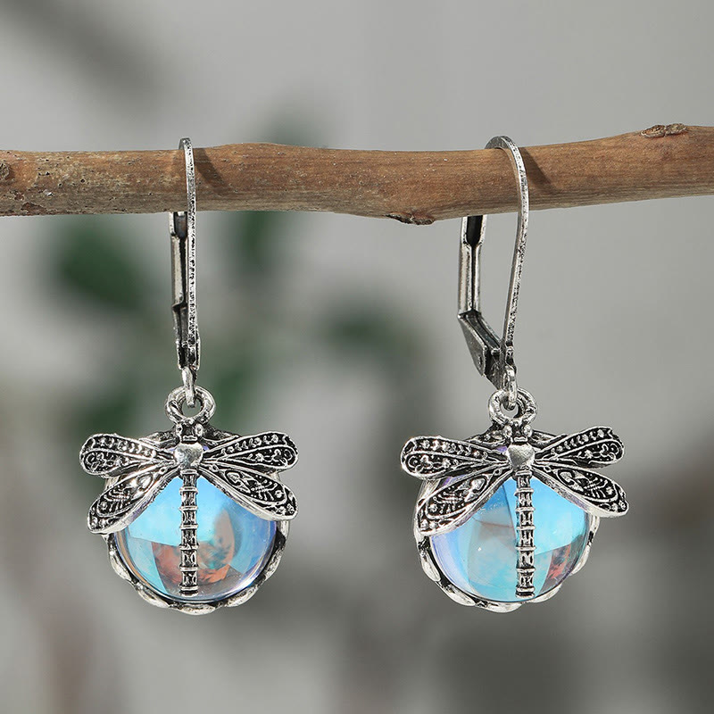 Bohemian Vintage Dragonfly Crystal Drop Earrings - Multicolor - one size - image 2