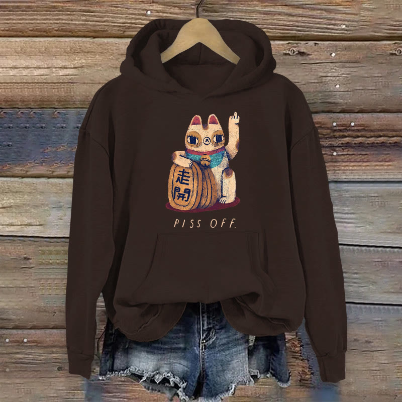 100% Cotton Funny Piss Off Cat Print Women's Hoodie - Coffee - 2XL - image 2