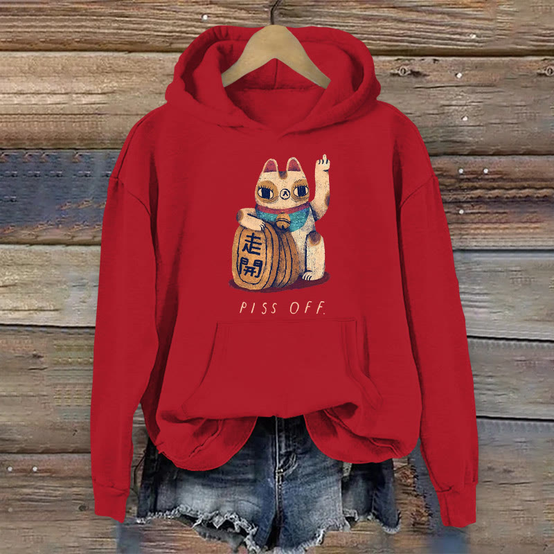 100% Cotton Funny Piss Off Cat Print Women's Hoodie - Red - 2XL - image 1