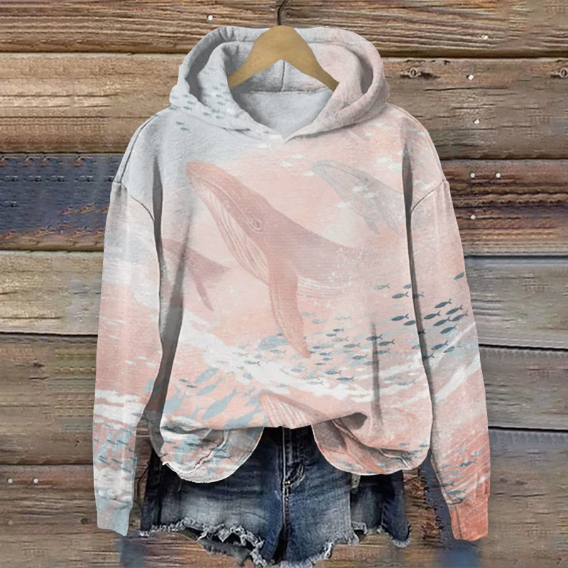 Whales In The Sky Art Print Long Sleeve Hoodie - Pink - 8XL - image 1