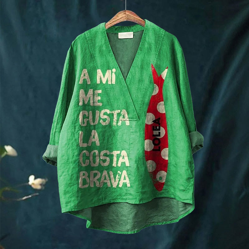 Sardine Fish Art Printed Casual V-neck Shirt - image 2