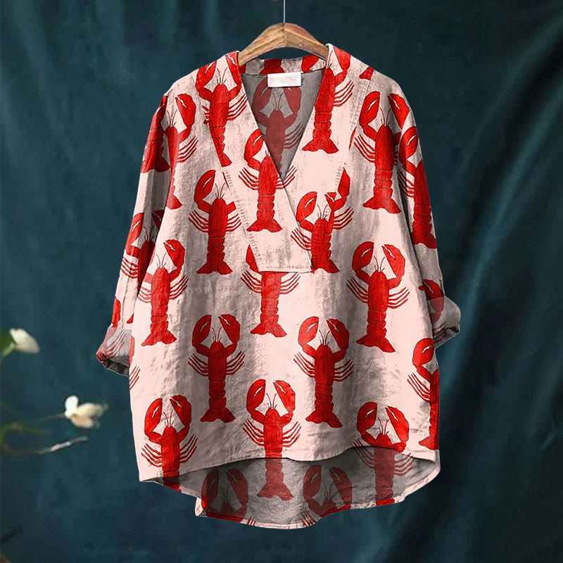 Red Lobster Printed Casual V-neck Shirt - image 2