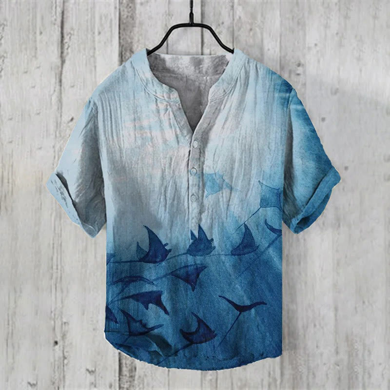 Men's Manta Rays Art Print Casual Shirt - Blue - 6XL - image 1