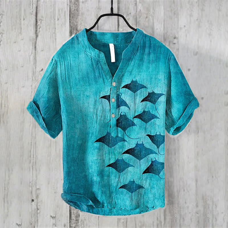Manta Rays Art Print Casual Shirt - Blue - 6XL - image 1