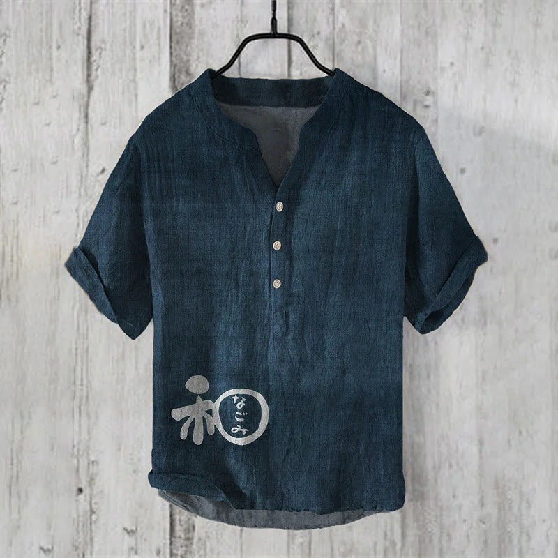 Japanese Word Art print Casual Shirt - Navy Blue - 6XL - image 1