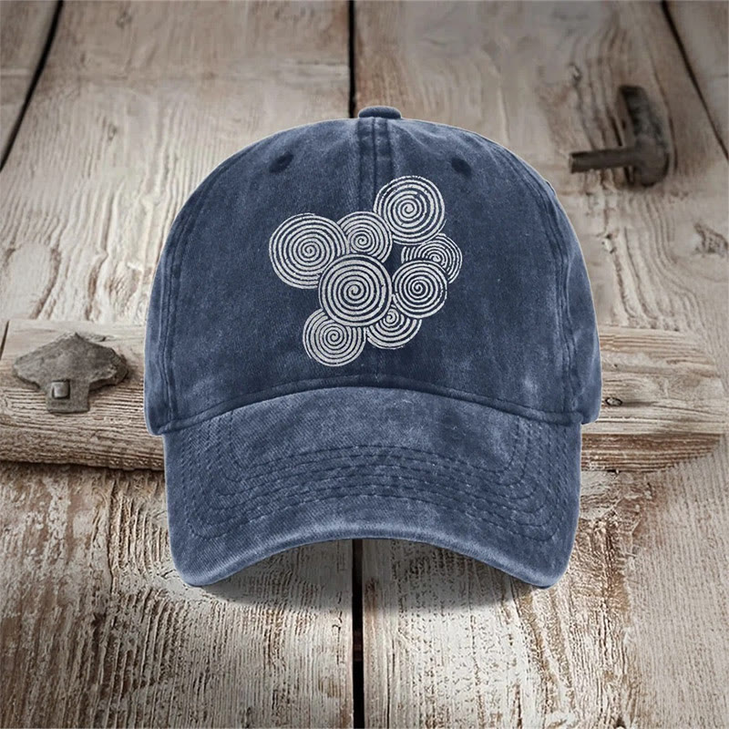 Sea Waves Ripples Japanese Lino Art Print Washed Cap - Navy Blue - one size - image 1