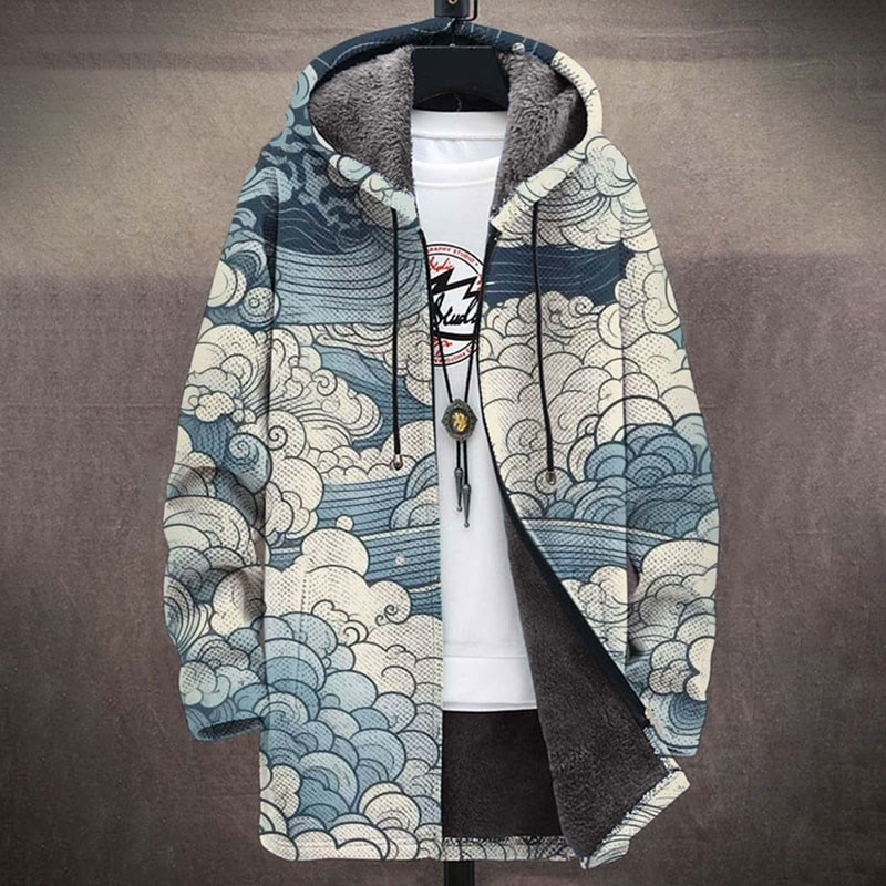 Retro Japanese Style Cloud Gatherin Print Unisex Plush Thick Long-sleeved Fleece Jacket - Blue - 5XL - image 1
