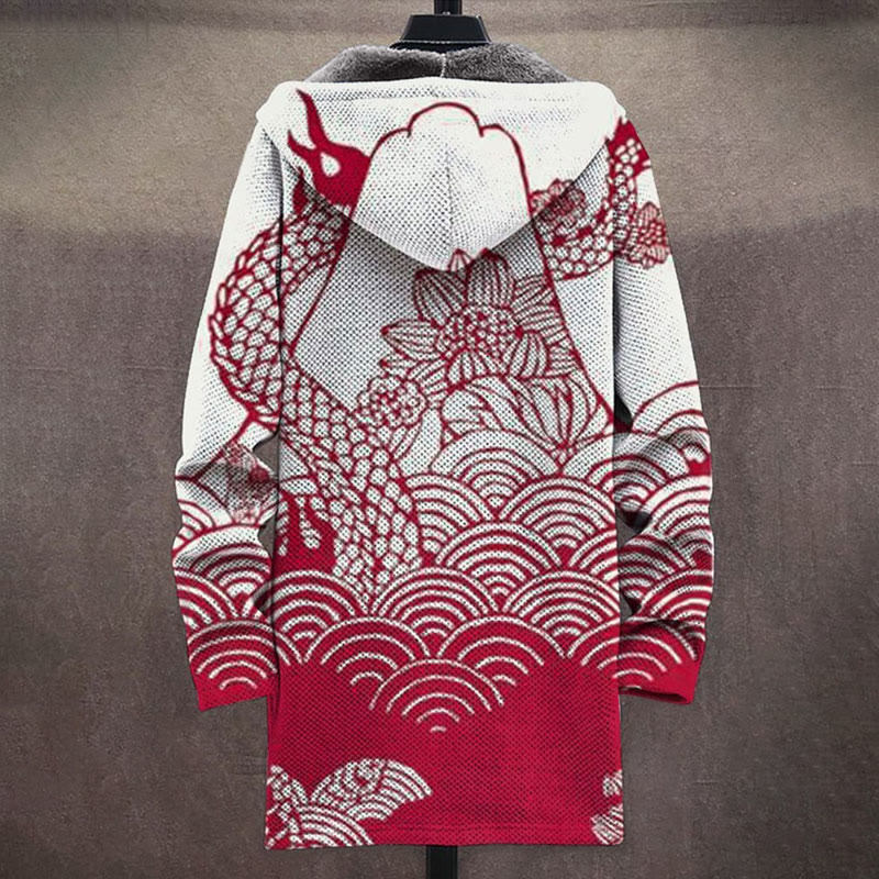 Japanese Style Cloud Mountain Print Unisex Plush Thick Long-sleeved Fleece Jacket - image 2
