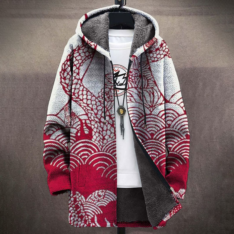 Japanese Style Cloud Mountain Print Unisex Plush Thick Long-sleeved Fleece Jacket - Rose - 5XL - image 1