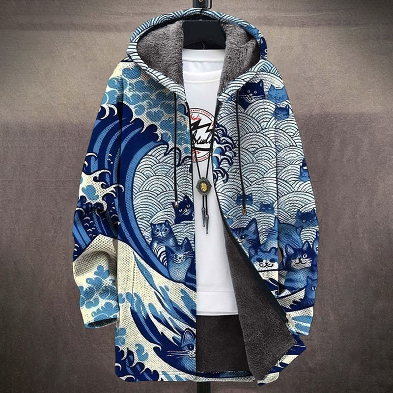 Catch The Blue Wave Unisex Plush Thick Long-sleeved Fleece Jacket - Blue - 5XL - image 1