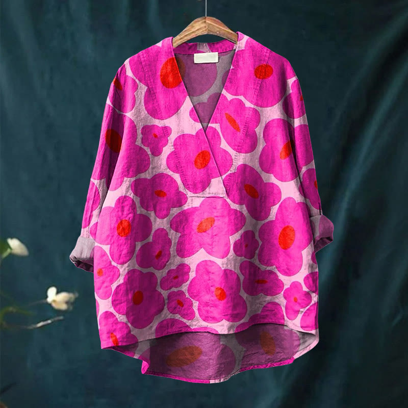 Women's Watercolor Floral Art Printed Casual V-neck Blouse - image 2