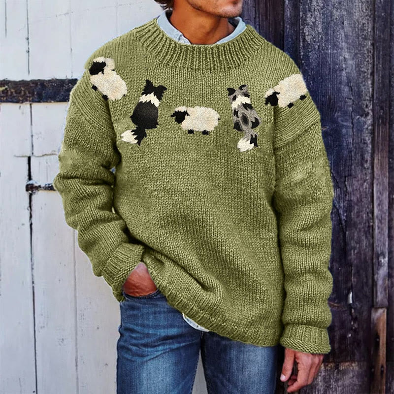 Men's Border Collie & Fuzzy Sheep Print Sweater - Green - 4XL - image 1