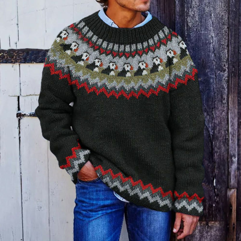 Men's Vintage Iceland Penguin Print Sweater - Black - 4XL - image 1