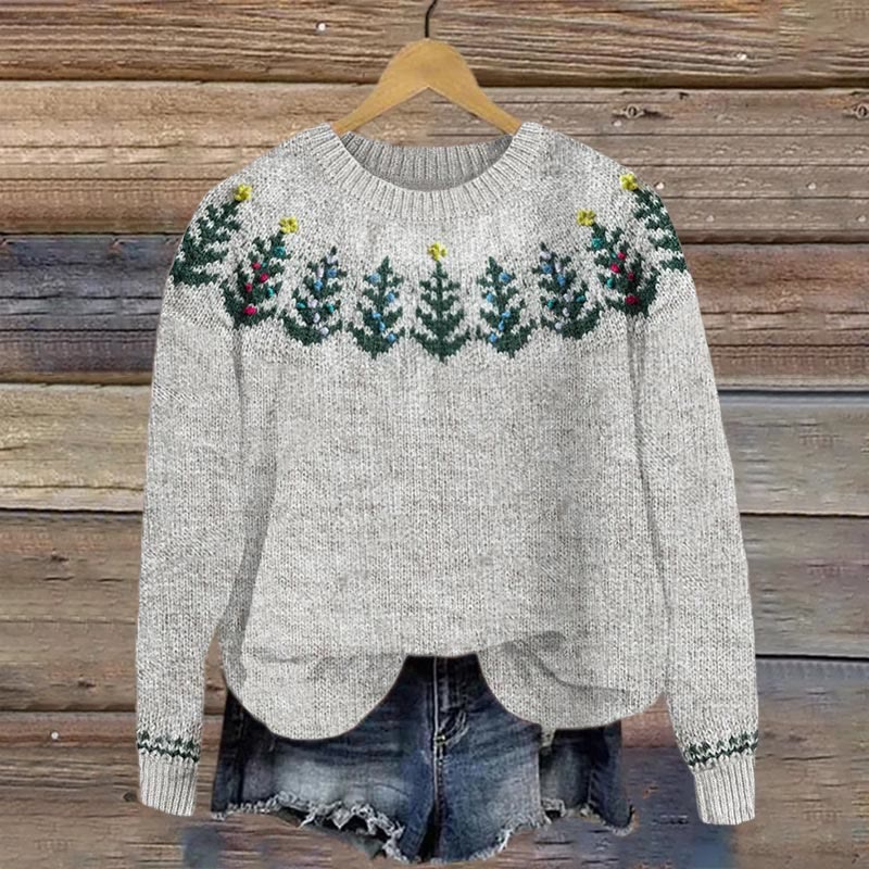 Christmas Trees Inspired Cozy Knit Sweater - Grey - 4XL - image 1