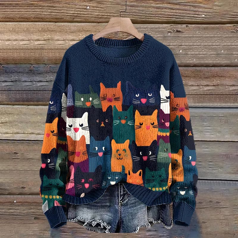 Cute Cats Casual Cozy Sweater - Dark Blue - 4XL - image 1