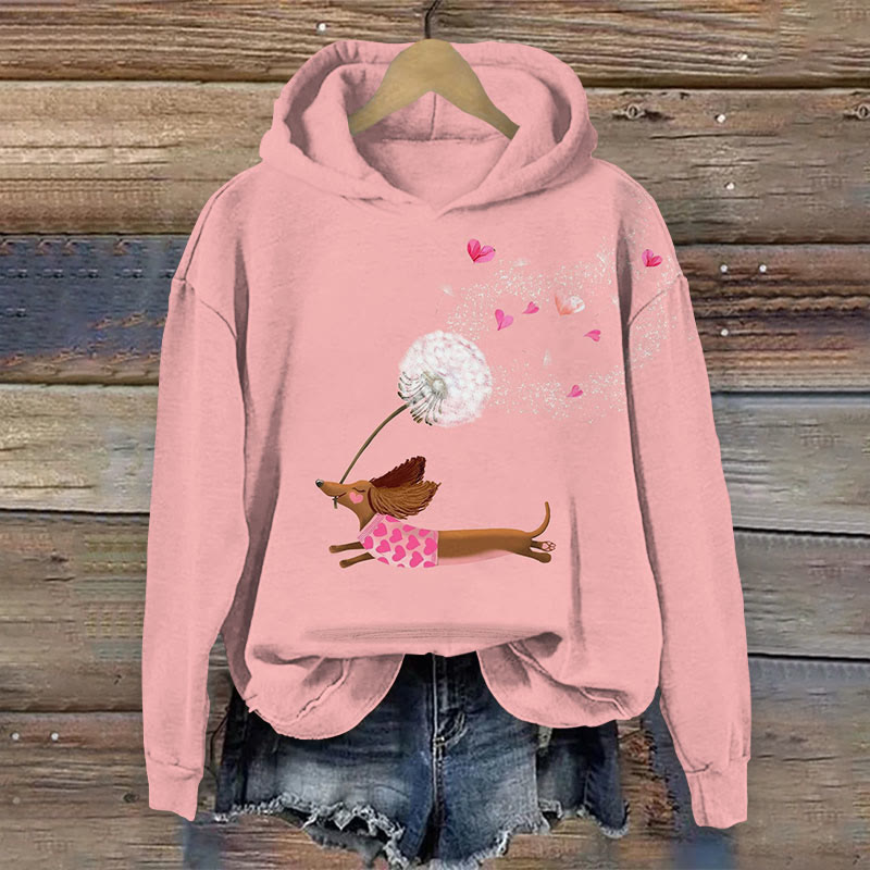 Women's Cute Dachshund Dandelion Art Print Long Sleeve Hoodie - Pink - 8XL - image 1