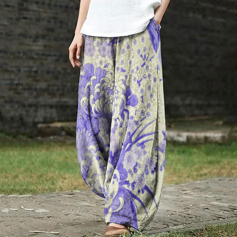 Women's Cute Watercolor Daisy Art Print Casual Pants - Light Purple - 5XL - image 1